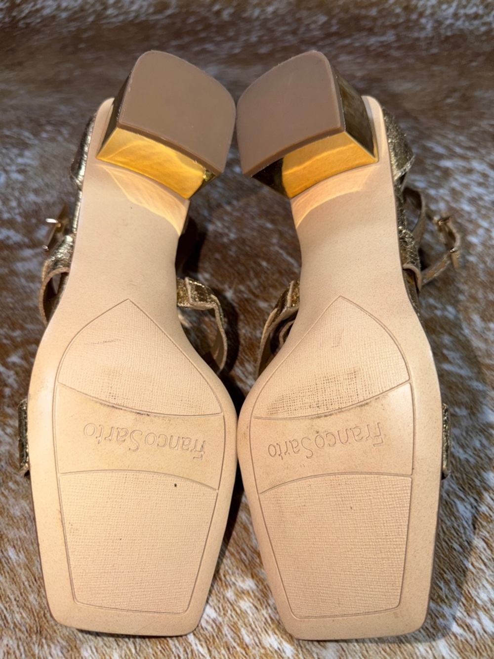 Franco Sarto Gold Sandals KORIE EUC women sz 7M / EU 37 Block Heel Strappy - Picture 7 of 11